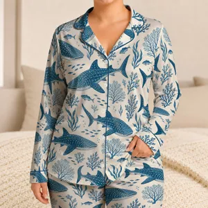 Whale Shark Ocean Life And Kelp For Coastal Getaways And Relaxed Summer Evenings Satin Pajamas Set