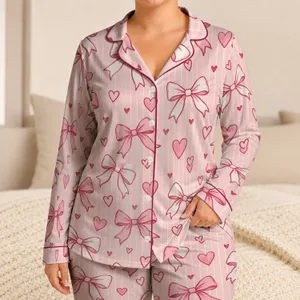 Pink Stripe Bows and Hearts for Cozy Summer Bedtime and Sweet Girls' Dreamy Nights Satin Pajamas Set