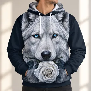 White Wolf and Rose Portrait for Bold Nature Lovers and Winter Nights All-over Print Hoodie (Lightweight)