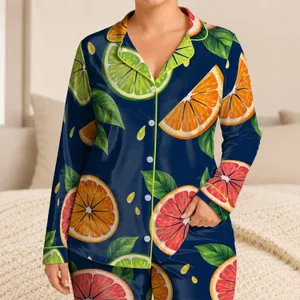 Citrus Slice Motifs for Fresh Summer Lounging and Relaxed Weekend Style Satin Pajamas Set
