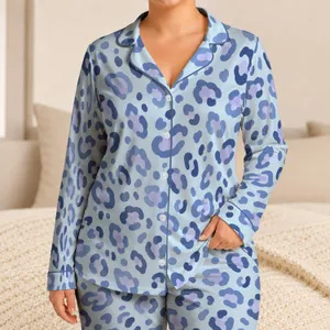Light Blue Leopard Spots for Relaxed Summer Lounging and Easy Weekend Getaways at Home Satin Pajamas Set