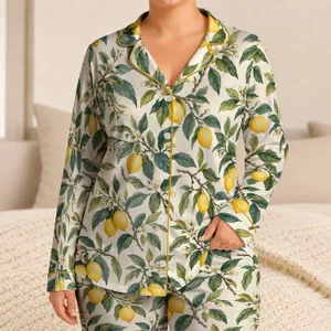 Lemon Branches and Golden Citrus for Sunny Summer Mornings and Relaxed Lounging Satin Pajamas Set