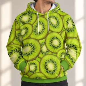 Lime Green Kiwi Slice Motif For Fresh Everyday Street Style Wear All-over Print Hoodie (Lightweight)