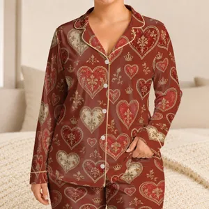 Vintage Rust Hearts for Cozy Valentine Evenings and Romantic Everyday Style for Him Satin Pajamas Set