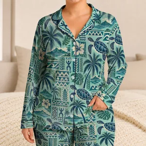 Sea Turtle Palm And Island Geometrics For Tropical Getaways And Coastal Living Satin Pajamas Set