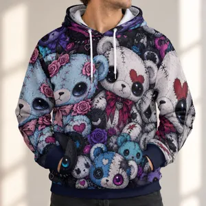Colorful Gothic Plush Bear Collage for Everyday Streetwear and Creative Casual Outings All-over Print Hoodie (Lightweight)