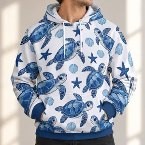 Blue Sea Turtles, Starfish And Shells For Relaxed Coastal Everyday Style Lovers All-over Print Hoodie (Lightweight)
