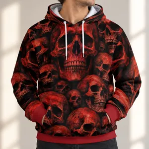 Crimson Skull Collage for Bold Autumn Street Style and Everyday Wear All-over Print Hoodie (Lightweight)