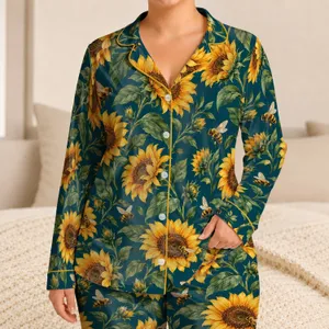 Golden Sunflowers And Honeybees For Relaxing Country Evenings At Home Satin Pajamas Set
