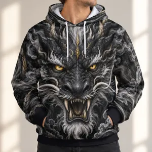 Black Dragon Face With Silver Flames For Bold Everyday Fantasy Style All-over Print Hoodie (Lightweight)