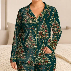 Swirling Christmas Trees and Golden Stars for Cozy Holiday Evenings and Men’s Gatherings Satin Pajamas Set