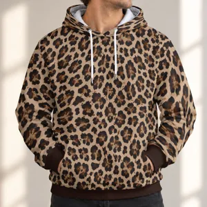 Brown Black Leopard Spots for Casual Streetwear and Everyday Weekend Style All-over Print Hoodie (Lightweight)