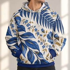 Navy Blue Botanical Florals for Relaxed Weekend Style and Everyday Casual Outings All-over Print Hoodie (Lightweight)