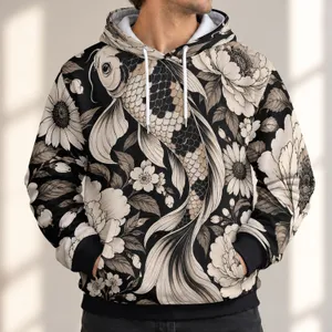 Ivory Koi And Wildflower Motifs For Relaxed Spring Outings And Everyday Casual Wear All-over Print Hoodie (Lightweight)
