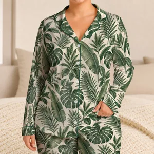 Tropical Monstera and Palm Leaves for Relaxed Island Getaways and Serene Summer Evenings Satin Pajamas Set