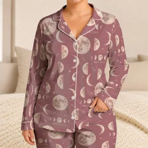 Pink Moon Phases and Celestial Nights for Cozy Summer Lounging and Relaxed Evenings Satin Pajamas Set
