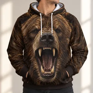 Roaring Brown Bear Portrait for Rugged Outdoor Adventures and Woodland Weekend Wear All-over Print Hoodie (Lightweight)