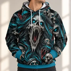 Multi-Headed Serpent and Banshee Skull for Gothic Halloween and Dark Fantasy Fans All-over Print Hoodie (Lightweight)