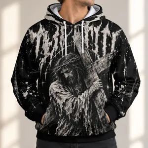 Monochrome Cross-Bearing Savior for Faithful Everyday Streetwear and Worship Gatherings All-over Print Hoodie (Lightweight)