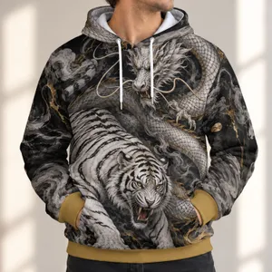 Golden Dragon and White Tiger for Bold Everyday Streetwear and Outdoor Adventures All-over Print Hoodie (Lightweight)