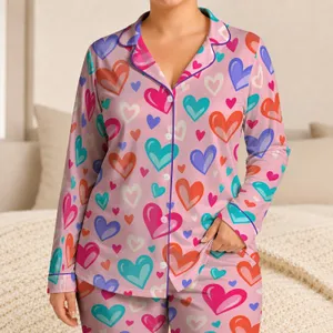 Colorful Love Hearts for Cozy Valentine Mornings and Sweet Everyday Lounging at Home Satin Pajamas Set