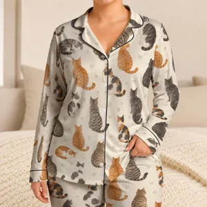 Cozy Cat Family Motifs For Quiet Autumn Evenings And Thoughtful Gifts For Cat Lovers Satin Pajamas Set