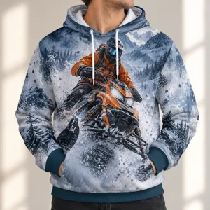 Orange Snowmobile Rider in Powder for Winter Adventure and Trail-Riding Enthusiasts All-over Print Hoodie (Lightweight)