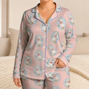 Gentleman Duck and Pink Bow for Romantic Valentine Gifting, Sweet Springtime Style Satin Pajamas Set