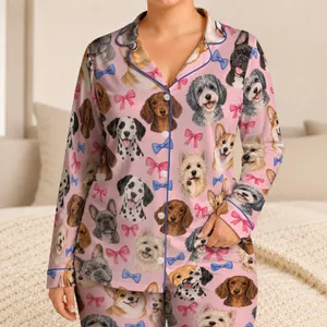 Playful Dog Family Portraits For Cozy Valentine Gifting And Sweet Everyday Lounging Satin Pajamas Set