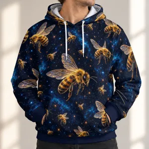 Golden Bees Among Midnight Stars for Everyday Nature Lovers and Cosmic Daydreamers All-over Print Hoodie (Lightweight)