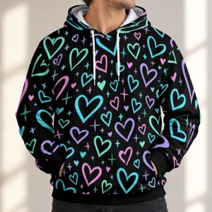 Neon Heart Motifs for Playful Night Out Style and Everyday Casual Wear for Adults All-over Print Hoodie (Lightweight)