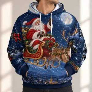 Starlit Santa Sleigh and Reindeer for Festive Winter Holiday Celebrations and Gifting All-over Print Hoodie (Lightweight)