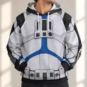 White Blue Sci-Fi Trooper Armor Costume for Halloween Cosplay Fans and Collectors All-over Print Hoodie (Lightweight)
