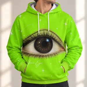 Neon Lime Big Eye and Star Motifs for Bold Festival Nights and Everyday Streetwear All-over Print Hoodie (Lightweight)