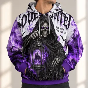 Hooded Reaper And Violet Flames For Halloween Nighttime Parties All-over Print Hoodie (Lightweight)