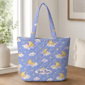 Sleepy Moon And Cloud Companions For Bedtime Adventures And Little Dreamers Kids Quilted Tote Bag