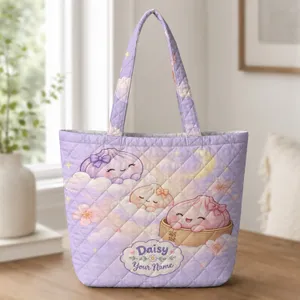 Sleepy Dumpling Friends for Cozy Spring Days and Sweet Gifts for Young Collectors and Kids Quilted Tote Bag