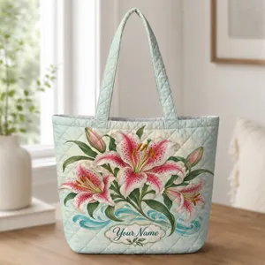 Stargazer Lily Garden Blooms for Springtime Gifts and Elegant Flower Lovers Women Quilted Tote Bag