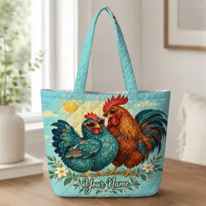 Sunglasses Chicken Duo for Sunny Market Days and Cheerful Summer Gifts for Her Quilted Tote Bag