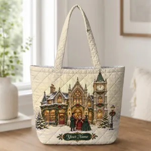 Victorian Christmas Carolers Village for Cozy Holiday Celebrations and Winter Gifting Quilted Tote Bag