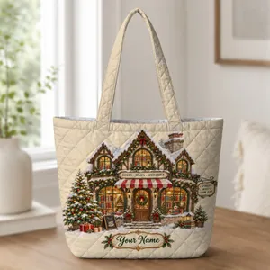 Christmas Village Bookshop Scene For Cozy Holiday Gifting And Family Gatherings Quilted Tote Bag