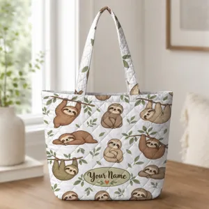 Retro Cartoon Sloths for Relaxed Everyday Errands and Weekend Getaways Quilted Tote Bag