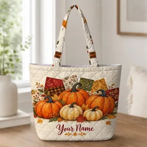 Patchwork Pumpkins and Autumn Harvest Charm for Cozy Fall Outings and Seasonal Gifting Quilted Tote Bag