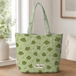 Cute Green Blob Creature Motifs for Playful Everyday Errands and Cheerful Gift Giving Quilted Tote Bag