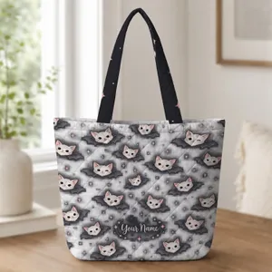 Bat Cat Grocery-Day Charm for Halloween Errands and Everyday Market Runs, Cat Lovers Quilted Tote Bag