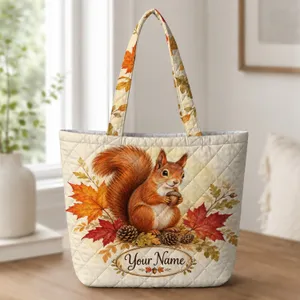 Autumn Squirrel and Maple Leaves for Cozy Woodland Weekends and Fall Birthday Gifts Quilted Tote Bag
