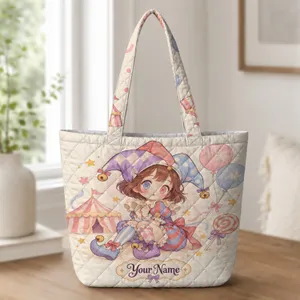 Pastel Circus Jester Girl Keepsake For Birthday Gifts And Whimsical Everyday Outings Quilted Tote Bag