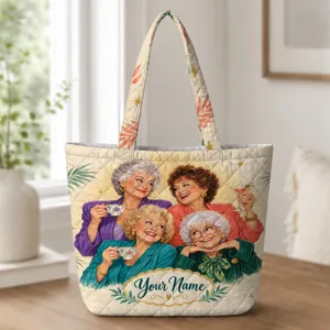 Four Vintage Best Friends Sharing Tea and Cheer for Cozy Everyday Outings Quilted Tote Bag