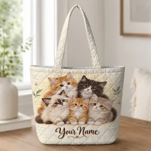 Five Fluffy Kittens Gathering for Cozy Everyday Outings, A Sweet Gift for Cat Lovers Quilted Tote Bag