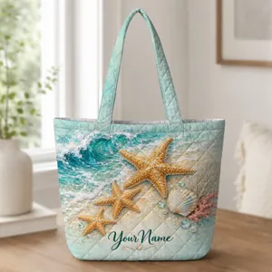 Starfish And Seashell Coastal Ocean Scene For Beach Days And Summer Shore Getaways Quilted Tote Bag